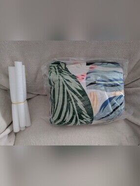 Tropical Leaf Print Duvet Cover - Green, Blue, Peach